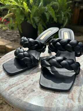 Billini Black Braided Double-Strap Heeled Slides